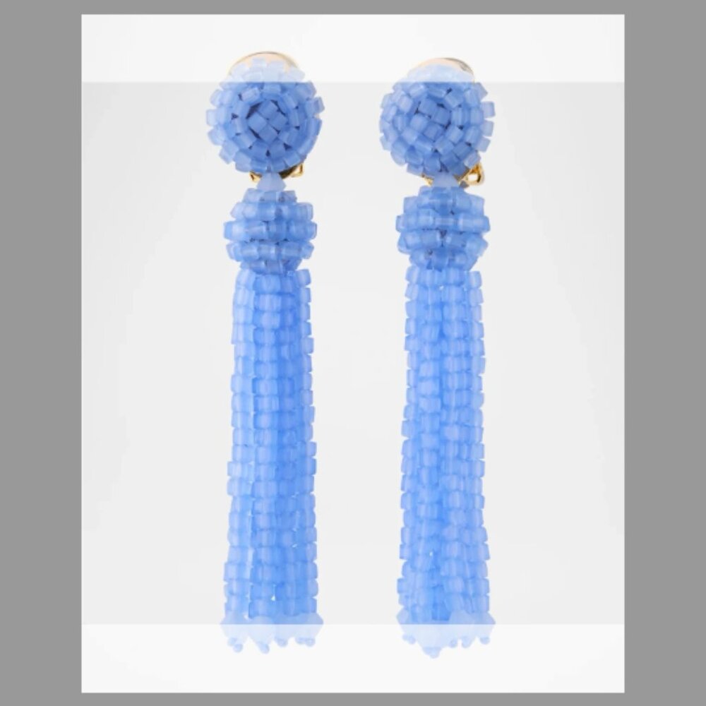 Oscar de la Renta NWT Crystal Fringe Earrings (ORI. $360) LIGHT BLUE